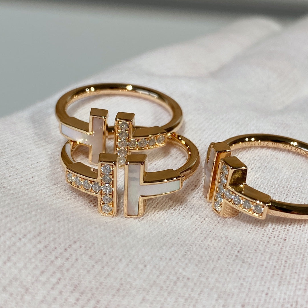 [⭐Luxery Jewels]T WIRE MOP DIAMOND RING PINK GOLD