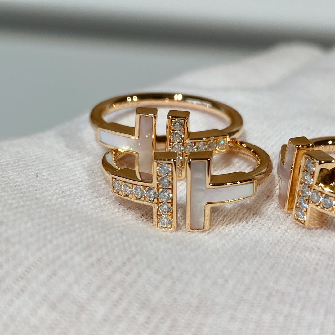 [⭐Luxery Jewels]T WIRE MOP DIAMOND RING PINK GOLD