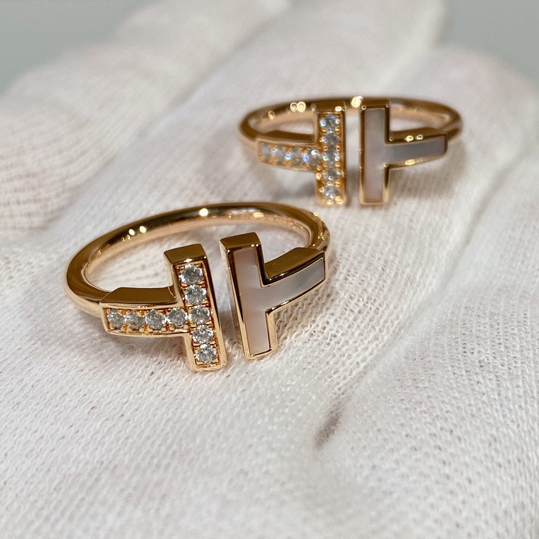 [⭐Luxery Jewels]T WIRE MOP DIAMOND RING PINK GOLD