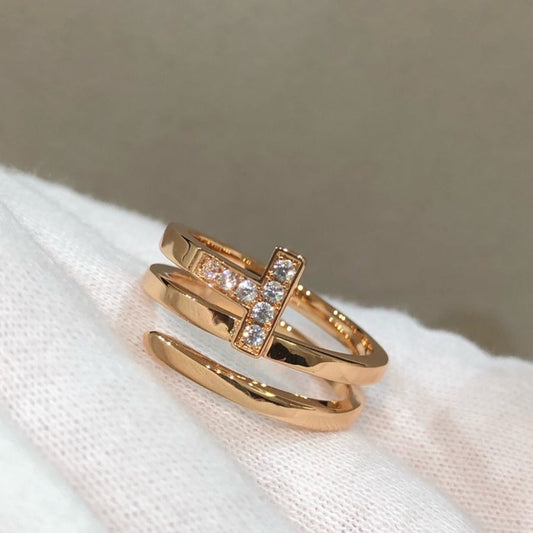 [⭐Luxery Jewels]T WIRE DOUBLE ROWS RING PINK GOLD