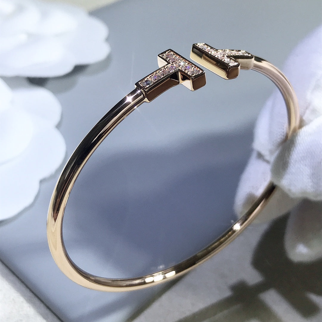 [⭐ラグジュアリー・ジュエルズ] Tブレスレット ピンクゴールド 1.8mm ダイヤモンド