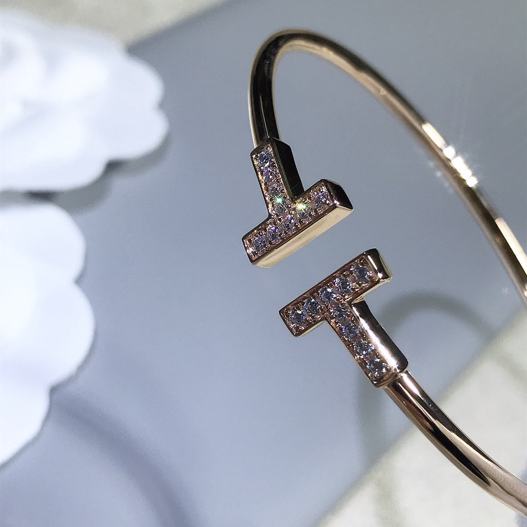 [⭐ラグジュアリー・ジュエルズ] Tブレスレット ピンクゴールド 1.8mm ダイヤモンド