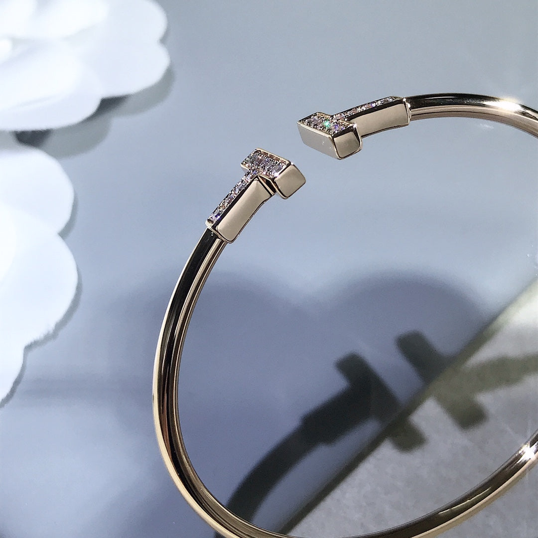 [⭐ラグジュアリー・ジュエルズ] Tブレスレット ピンクゴールド 1.8mm ダイヤモンド