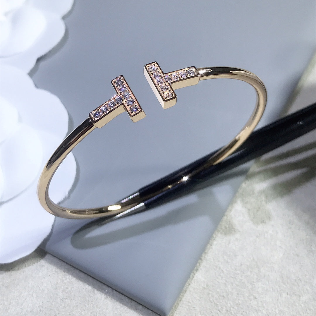 [⭐ラグジュアリー・ジュエルズ] Tブレスレット ピンクゴールド 1.8mm ダイヤモンド