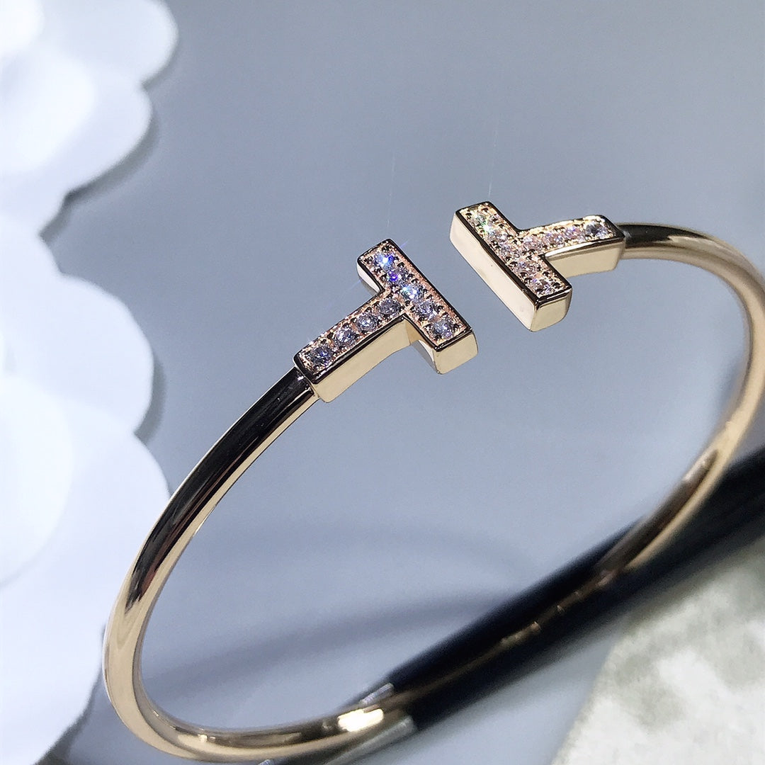 [⭐ラグジュアリー・ジュエルズ] Tブレスレット ピンクゴールド 1.8mm ダイヤモンド