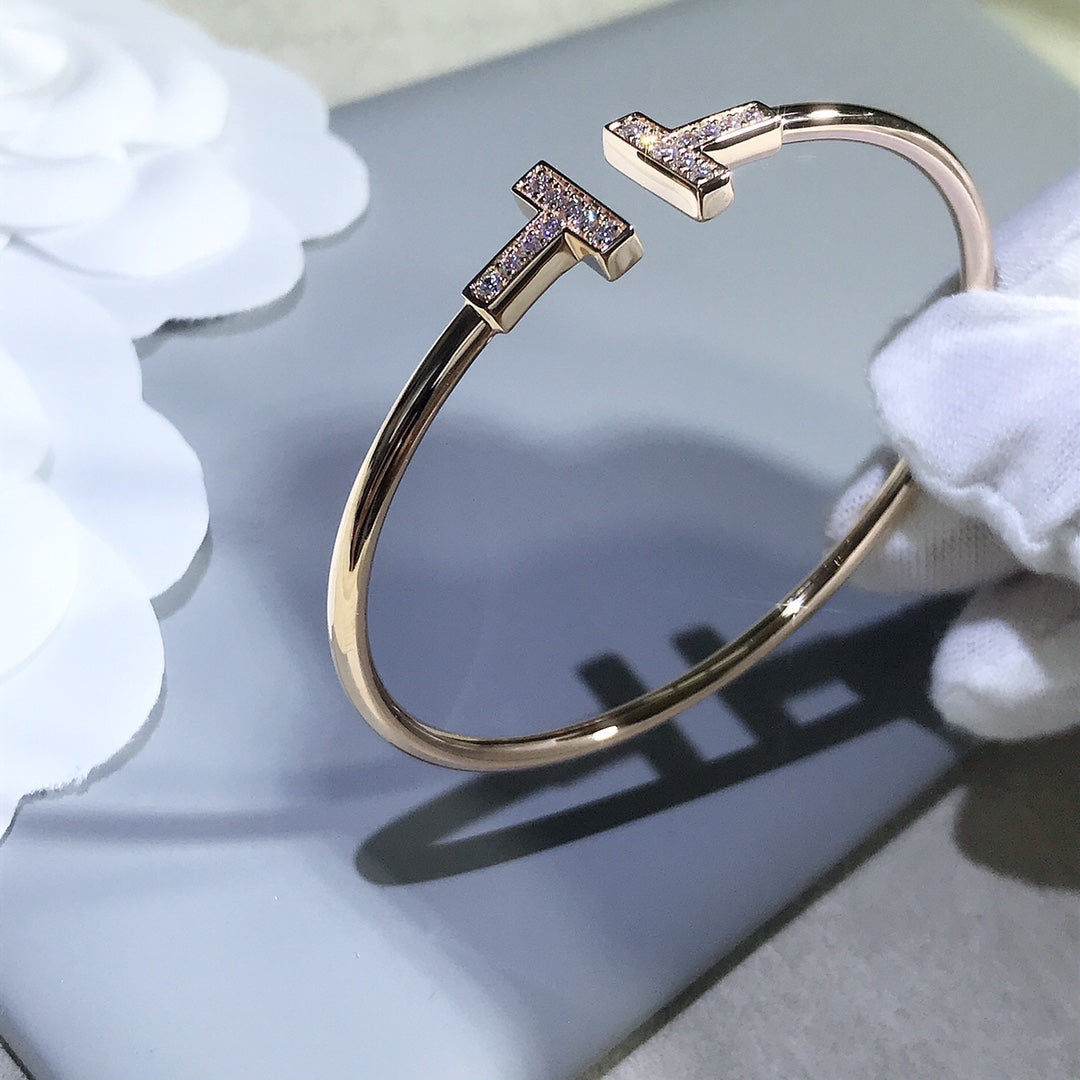 [⭐ラグジュアリー・ジュエルズ] Tブレスレット ピンクゴールド 1.8mm ダイヤモンド