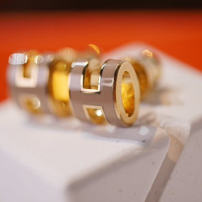 [Luxery]MINI POP H GOLD EARRINGS GREY