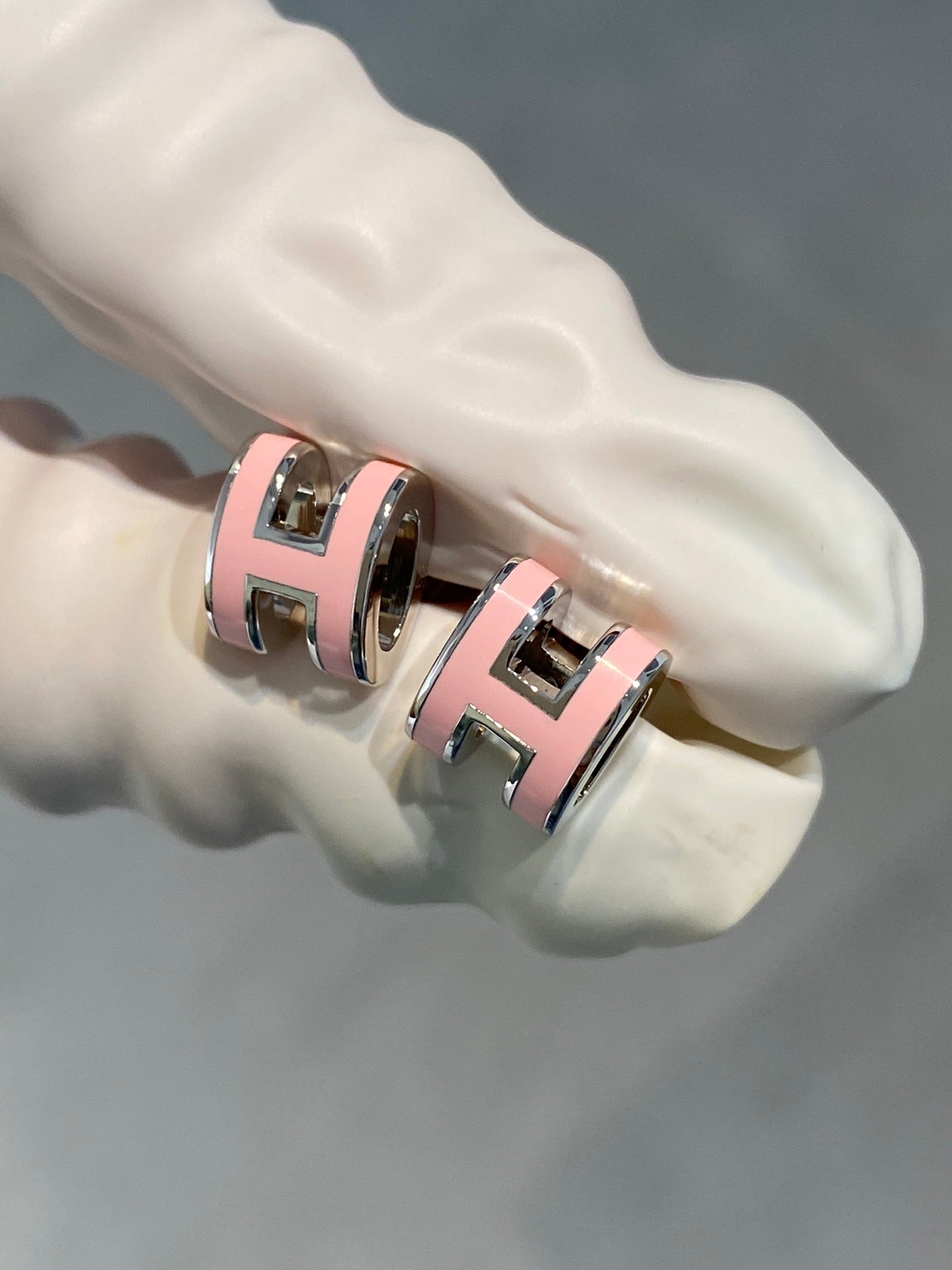 [Luxery]MINI POP H SILVER EARRINGS PINK