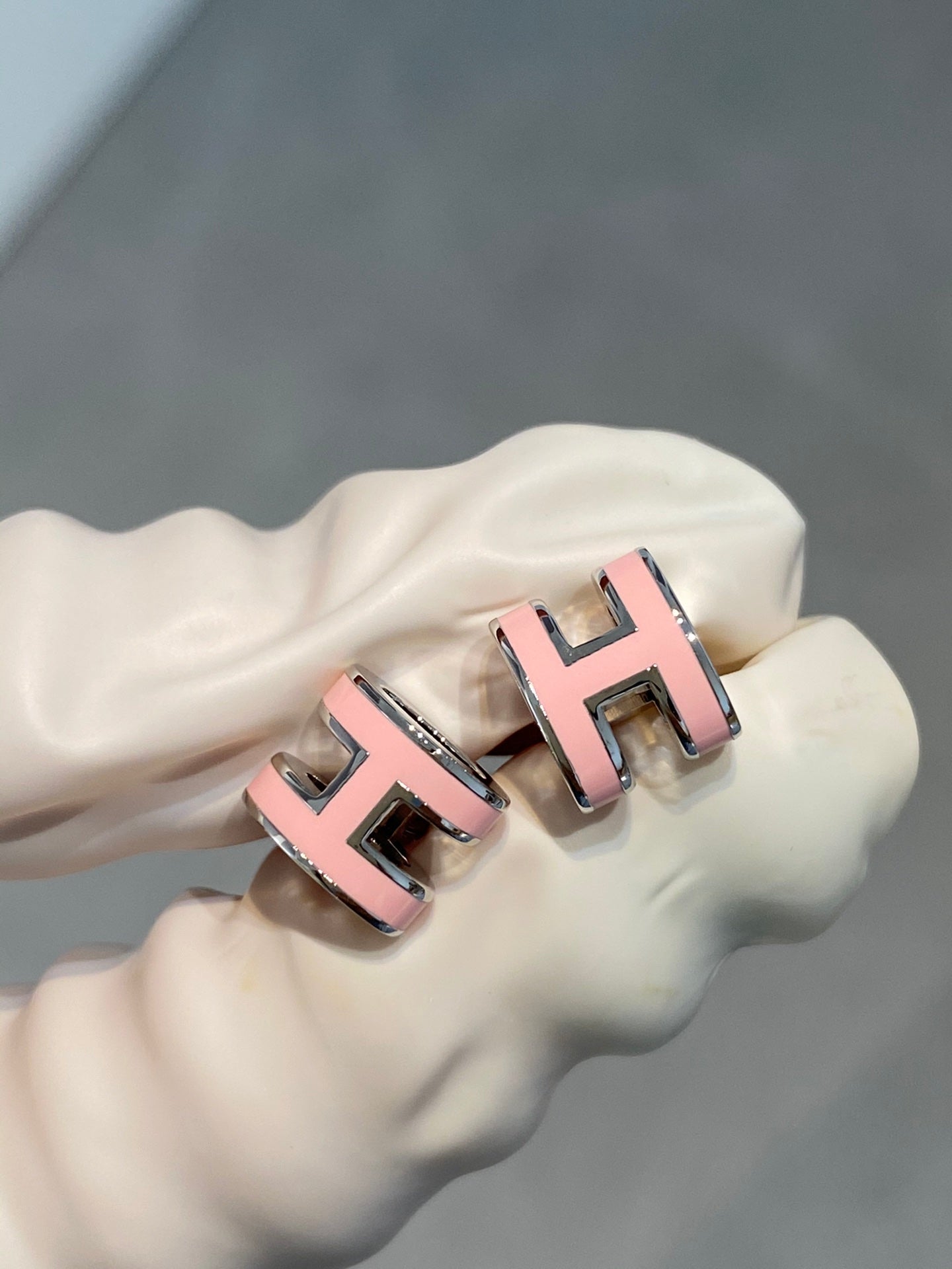 [Luxery]MINI POP H SILVER EARRINGS PINK