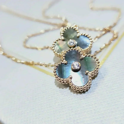 [Luxery]CLOVER 15MM DIAMOND AND MOTHER-OF-GREY NECKLACE
