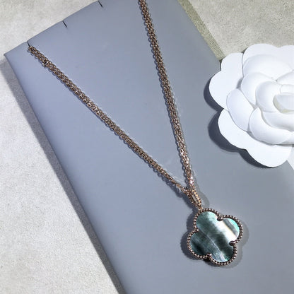 [Luxery]CLOVER 25MM GOLD DARK MOP BIG CLOVER NECKLACE