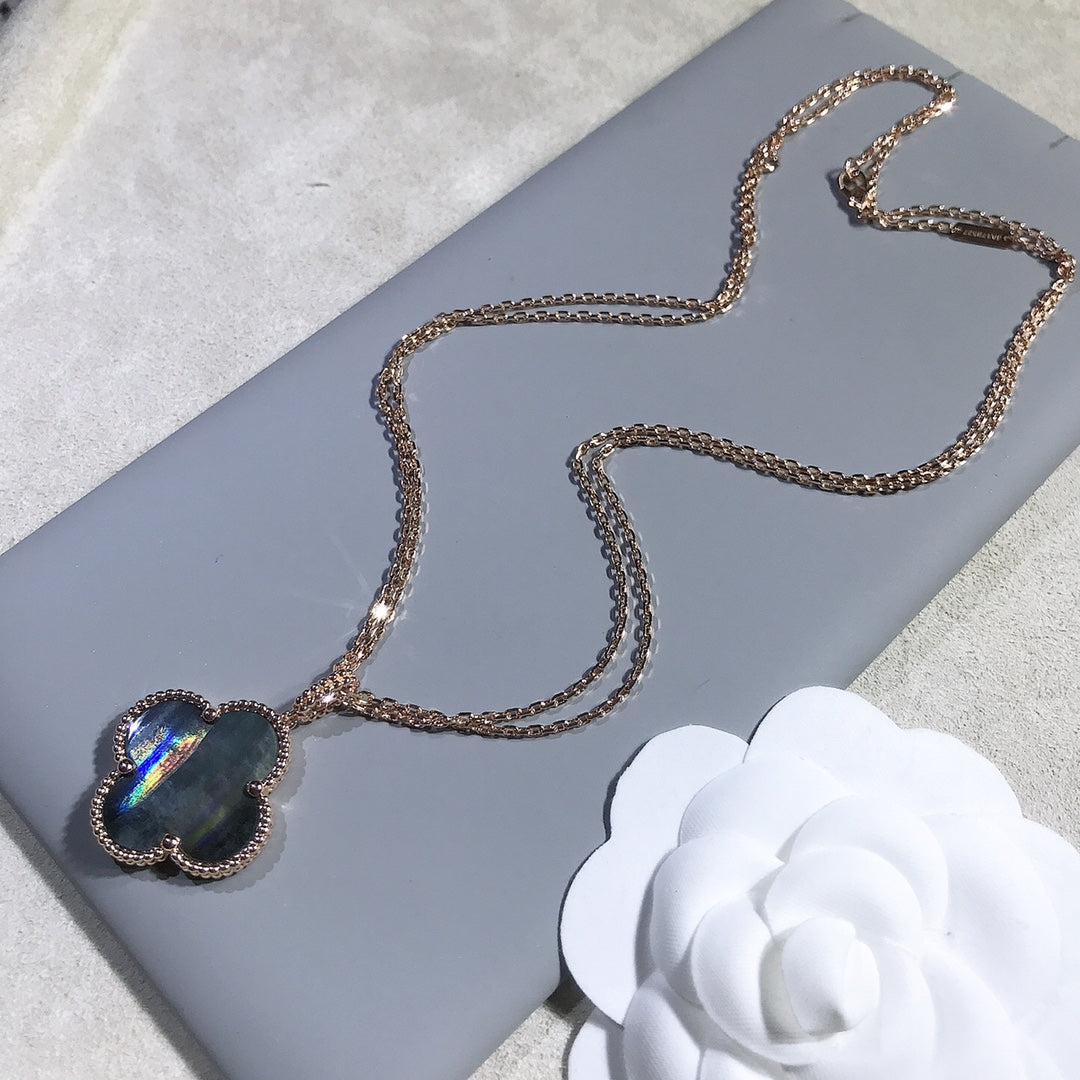 [Luxery]CLOVER 25MM GOLD DARK MOP BIG CLOVER NECKLACE