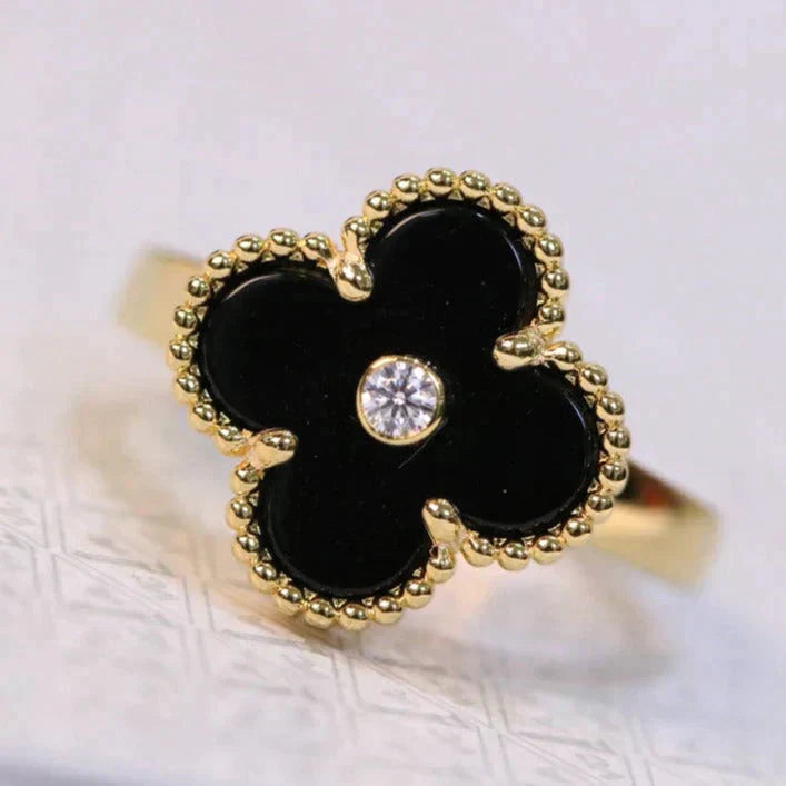 [Luxery]CLOVER ONYX RING GOLD DIAMOND