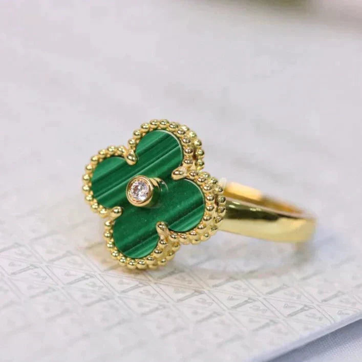 [Luxery]CLOVER MALACHITE RING GOLD DIAMOND