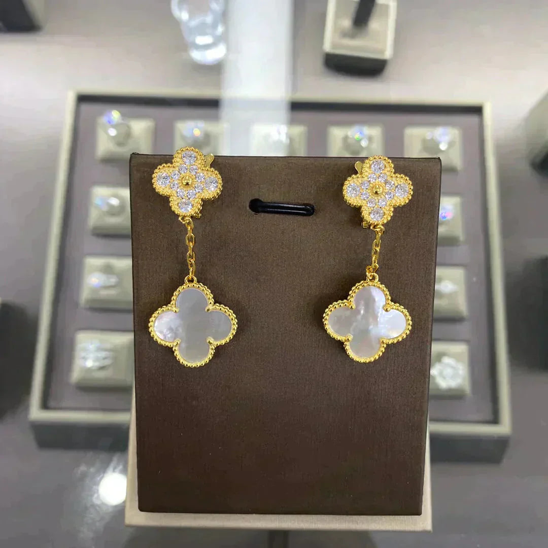 [Luxery]CLOVER  2 MOTIFS  DIAMOND  EARRINGS (MULTIPLE CHOICESç´