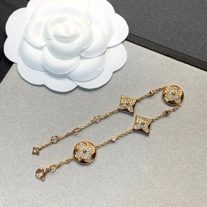 [Luxery]STAR AND SUN 4 MOTIFS GOLD DIAMONDS BRACELET