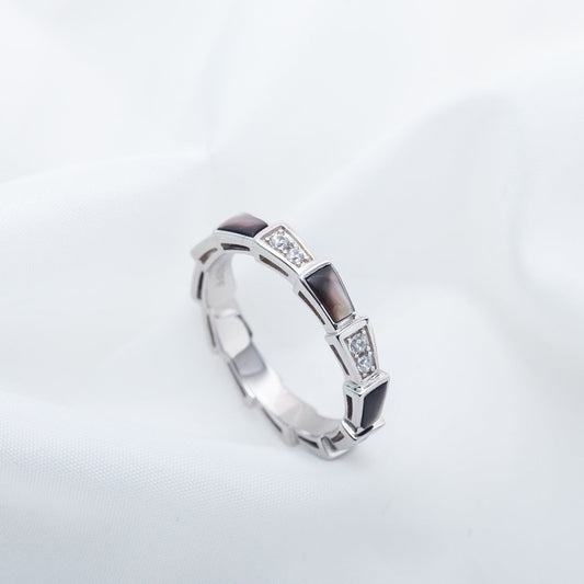 [⭐Luxus]SERPENTI RING SILBER DIAMANT SCHWARZES PERLMUTT 3MM