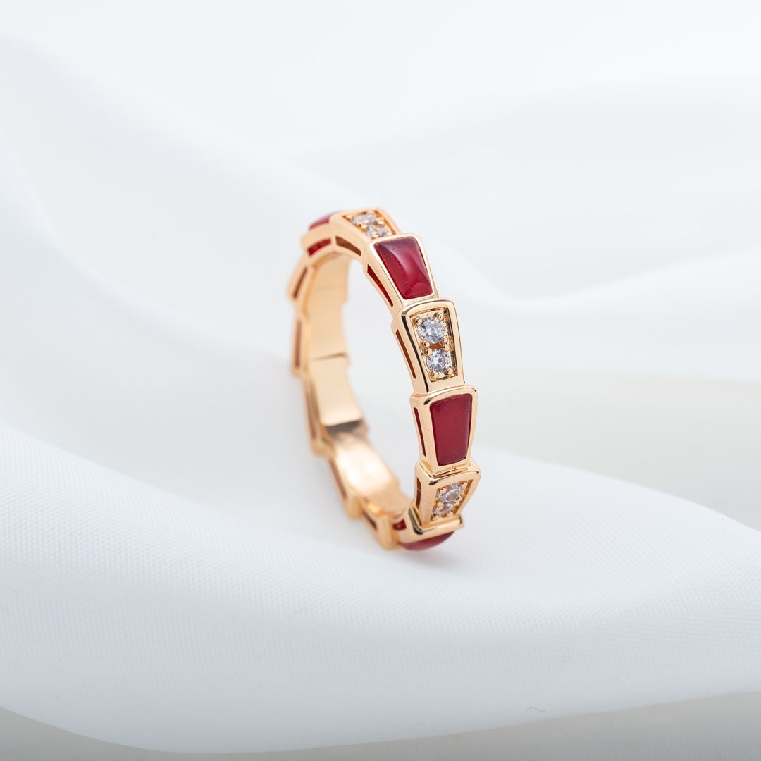 [⭐Luxus]SERPENTI RING ROSÉGOLD KARNEOL DIAMANT 3MM