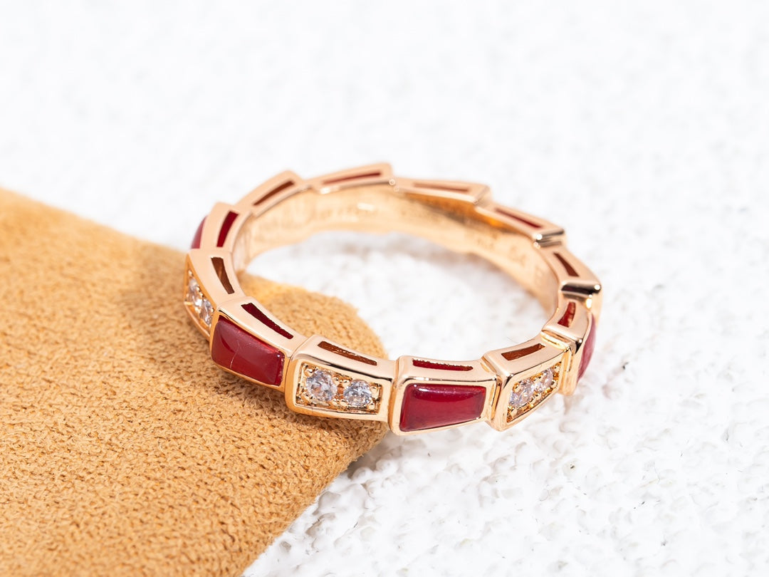 [⭐Luxus]SERPENTI RING ROSÉGOLD KARNEOL DIAMANT 3MM