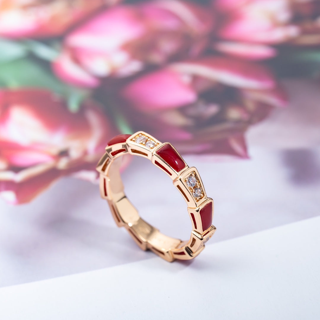 [⭐Luxus]SERPENTI RING ROSÉGOLD KARNEOL DIAMANT 3MM