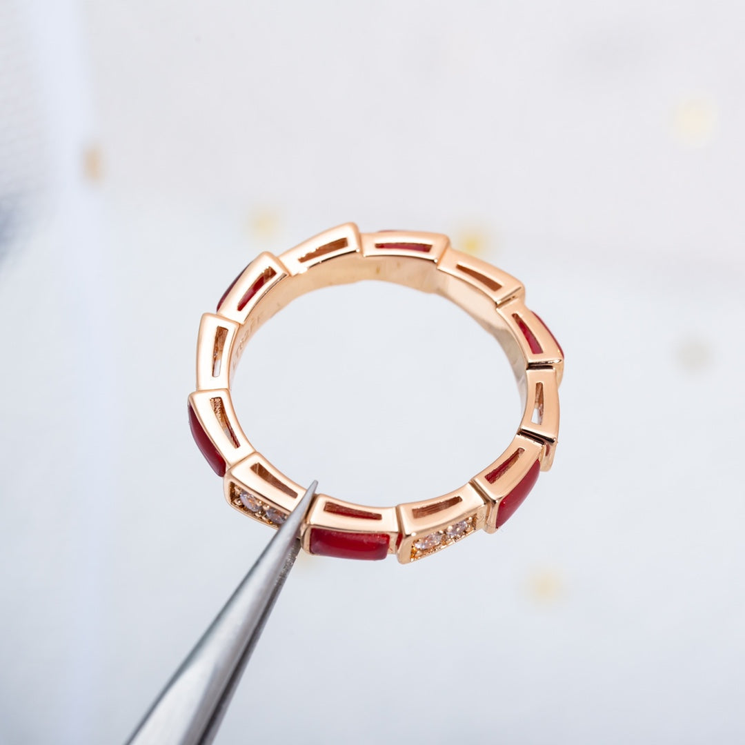 [⭐Luxus]SERPENTI RING ROSÉGOLD KARNEOL DIAMANT 3MM