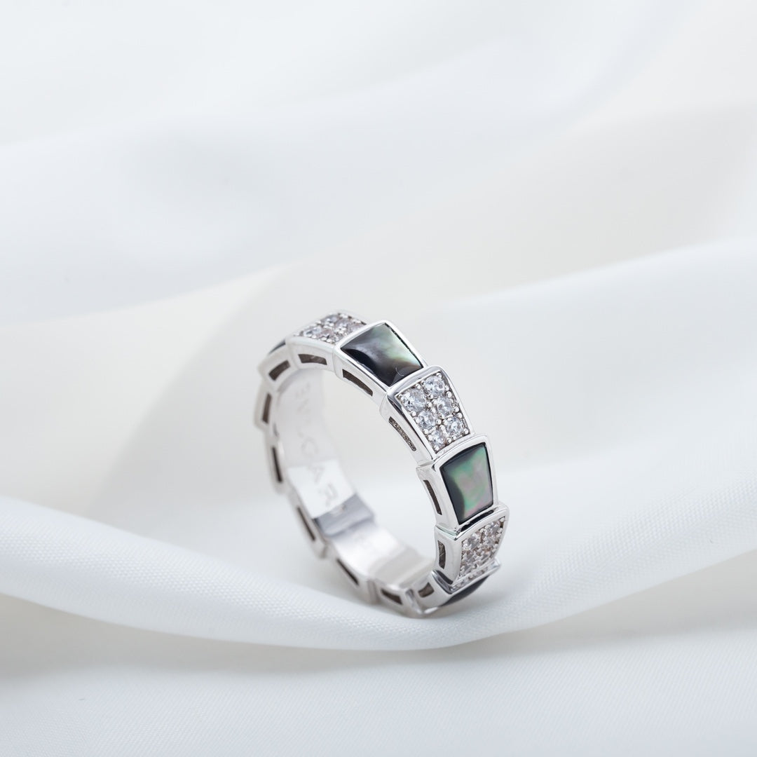 [⭐Luxus]SERPENTI RING SILBER DIAMANT SCHWARZ PERLMUTT 4MM