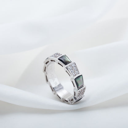 [⭐Luxus]SERPENTI RING SILBER DIAMANT SCHWARZ PERLMUTT 4MM