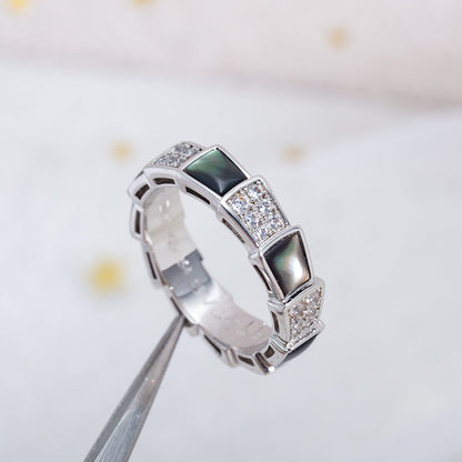 [⭐Luxus]SERPENTI RING SILBER DIAMANT SCHWARZ PERLMUTT 4MM