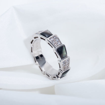 [⭐Luxus]SERPENTI RING SILBER DIAMANT SCHWARZ PERLMUTT 4MM