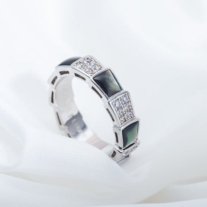 [⭐Luxus]SERPENTI RING SILBER DIAMANT SCHWARZ PERLMUTT 4MM