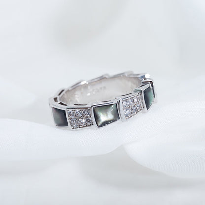 [⭐Luxus]SERPENTI RING SILBER DIAMANT SCHWARZ PERLMUTT 4MM
