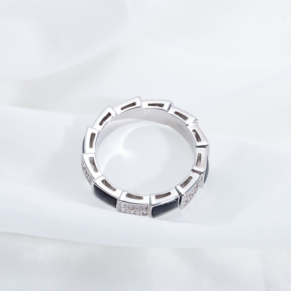[⭐Luxus]SERPENTI RING SILBER DIAMANT SCHWARZ PERLMUTT 4MM