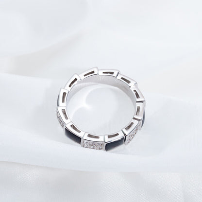 [⭐Luxus]SERPENTI RING SILBER DIAMANT SCHWARZ PERLMUTT 4MM