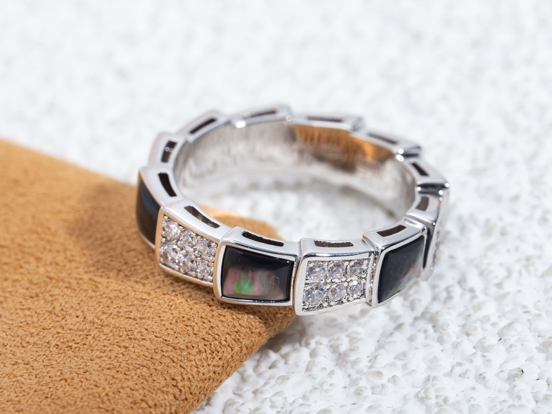 [⭐Luxus]SERPENTI RING SILBER DIAMANT SCHWARZ PERLMUTT 4MM