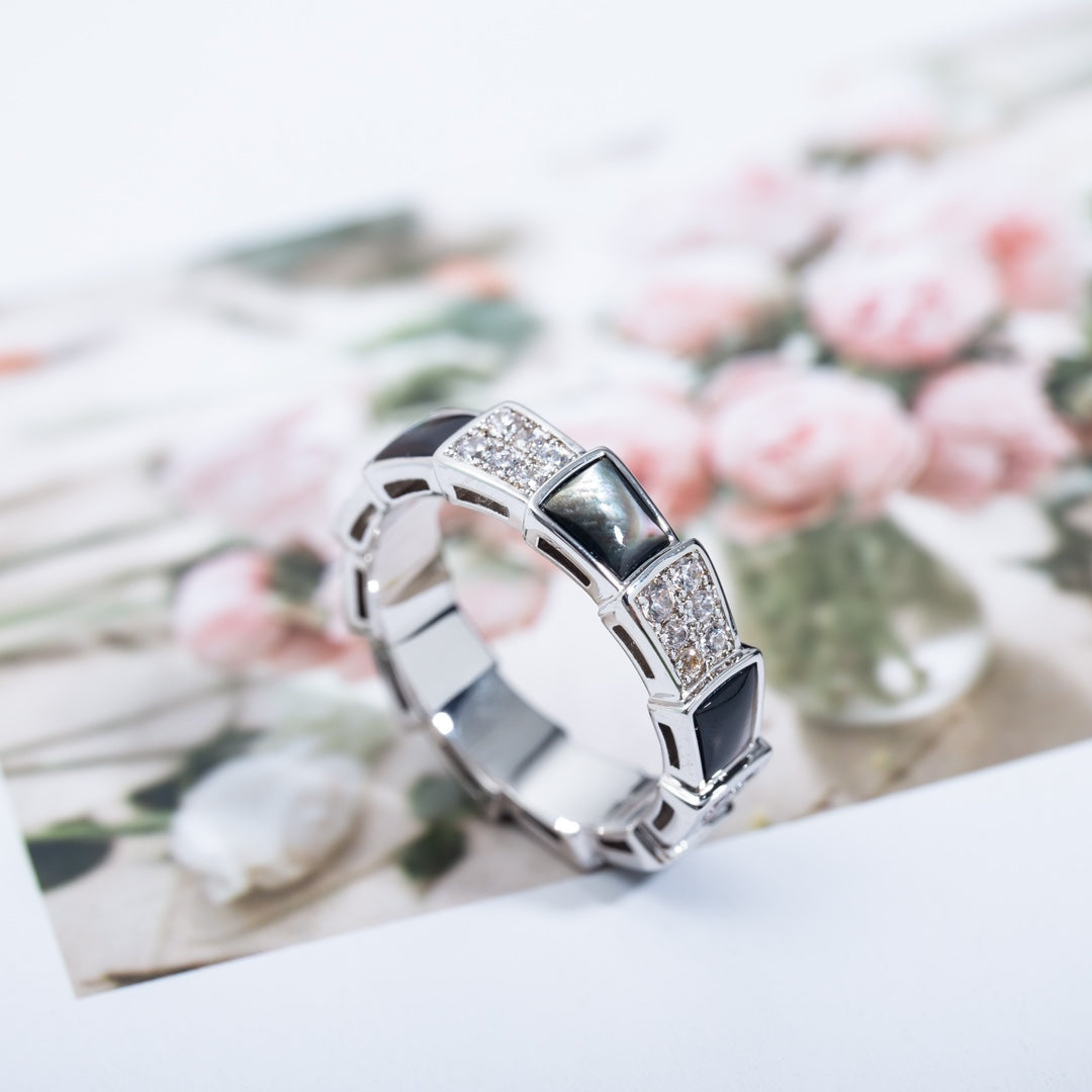 [⭐Luxus]SERPENTI RING SILBER DIAMANT SCHWARZ PERLMUTT 4MM