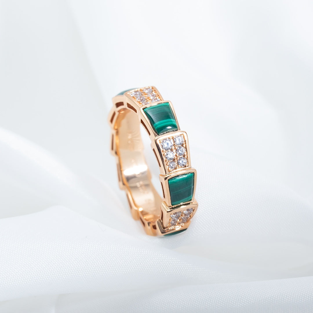 [⭐Luxus]SERPENTI RING ROTGOLD MALACHIT DIAMANT-PAVÉ 4MM