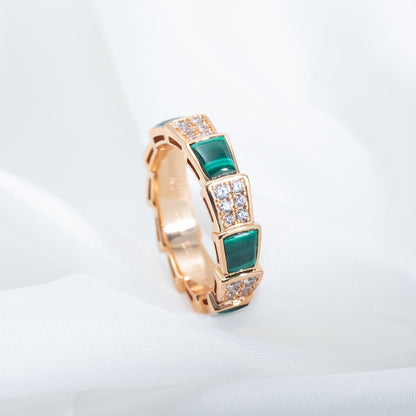 [⭐Luxus]SERPENTI RING ROTGOLD MALACHIT DIAMANT-PAVÉ 4MM