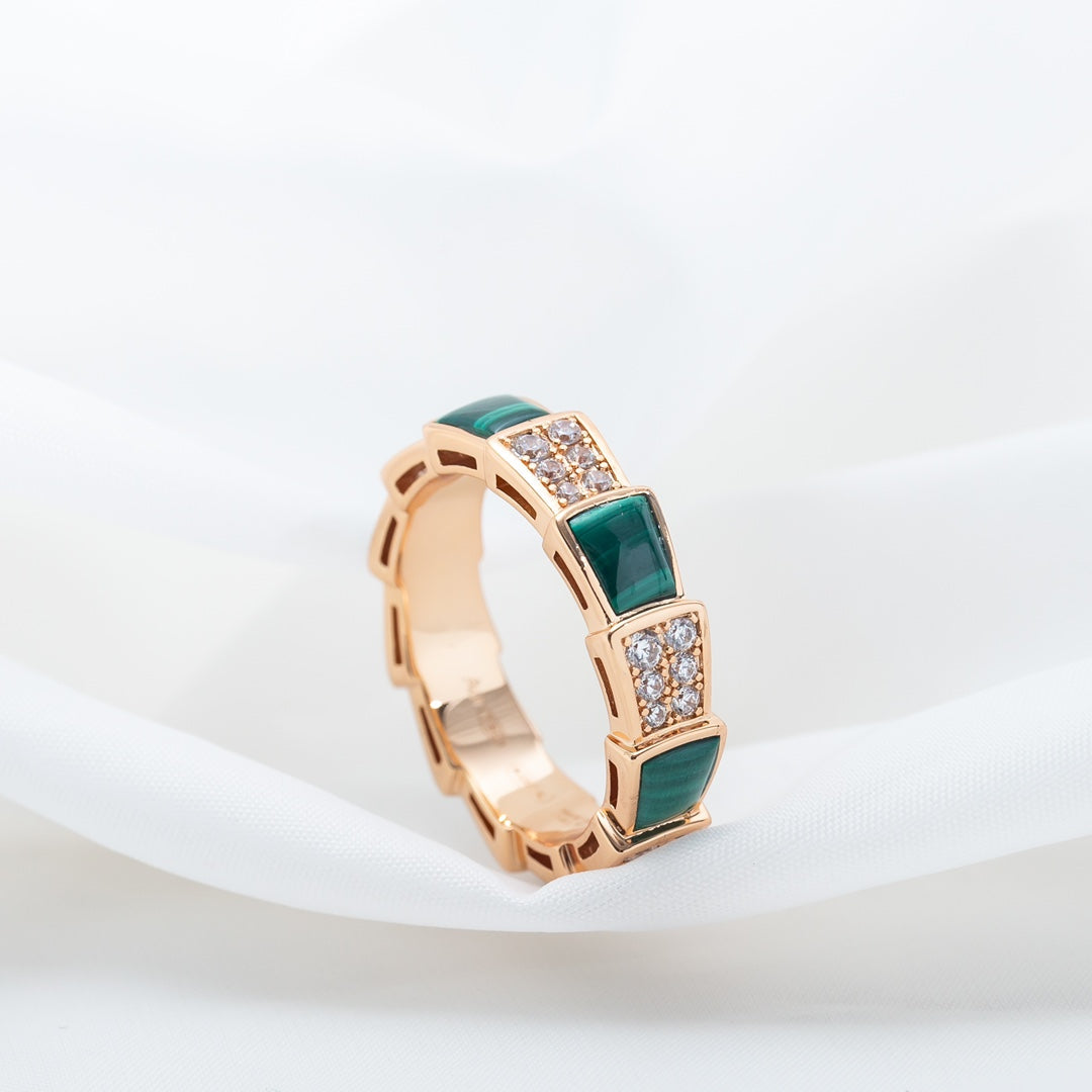 [⭐Luxus]SERPENTI RING ROTGOLD MALACHIT DIAMANT-PAVÉ 4MM