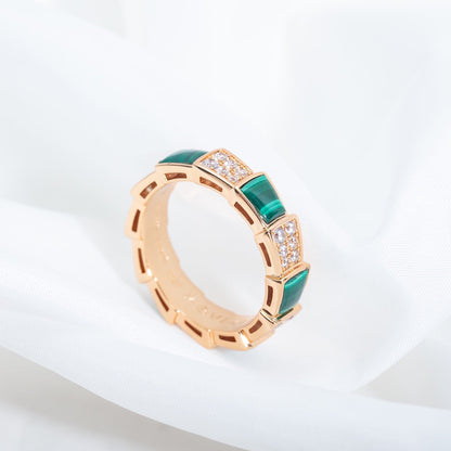 [⭐Luxus]SERPENTI RING ROTGOLD MALACHIT DIAMANT-PAVÉ 4MM