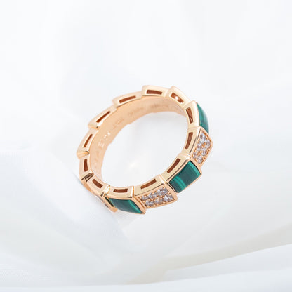 [⭐Luxus]SERPENTI RING ROTGOLD MALACHIT DIAMANT-PAVÉ 4MM