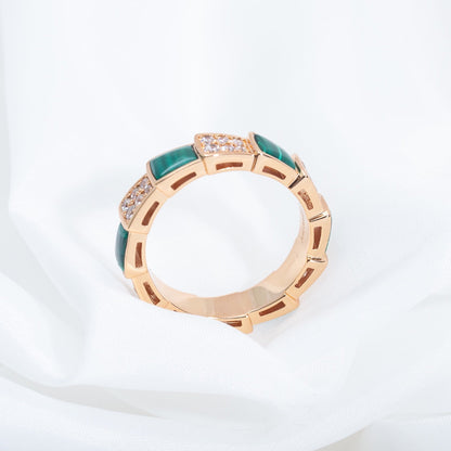 [⭐Luxus]SERPENTI RING ROTGOLD MALACHIT DIAMANT-PAVÉ 4MM