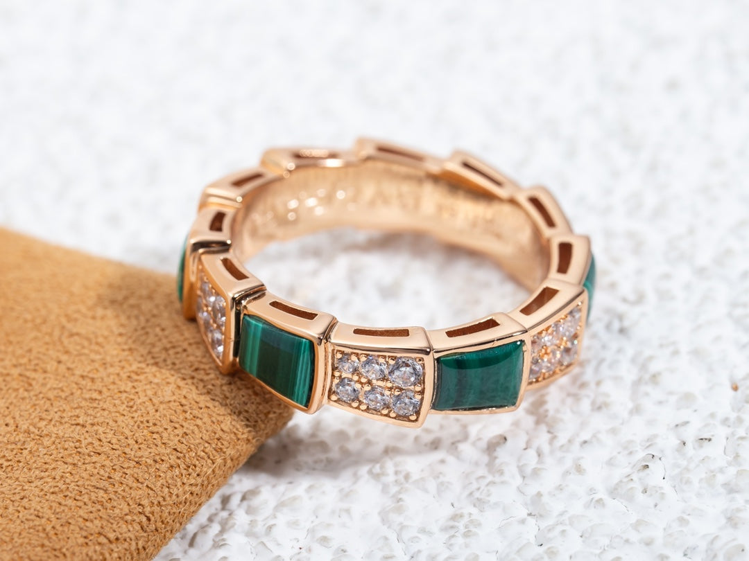 [⭐Luxus]SERPENTI RING ROTGOLD MALACHIT DIAMANT-PAVÉ 4MM