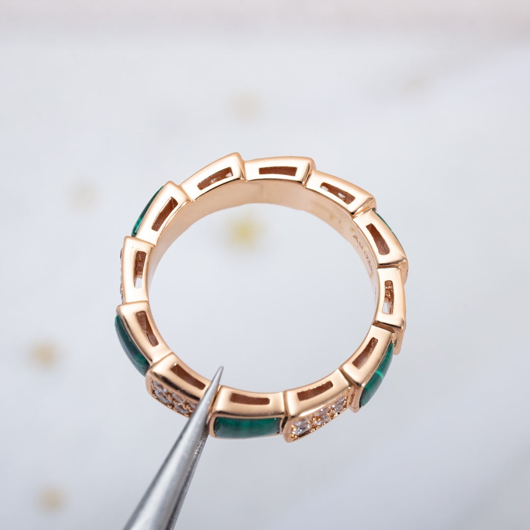 [⭐Luxus]SERPENTI RING ROTGOLD MALACHIT DIAMANT-PAVÉ 4MM