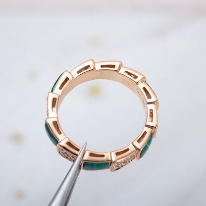 [⭐Luxus]SERPENTI RING ROTGOLD MALACHIT DIAMANT-PAVÉ 4MM