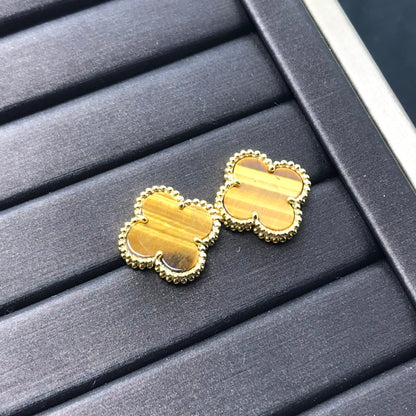 [Luxery]CLOVER MEDIUM 1 MOTIFS TIGER EYE EARRINGS