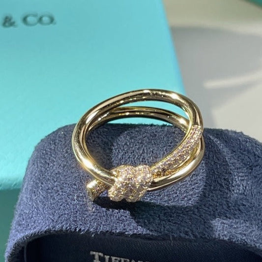 [⭐Luxery Jewels]KNOT RING DOUBLE ROW GOLD DIAMOND