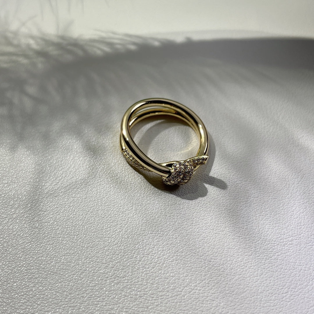 [⭐Luxery Jewels]ノットリング ダブルロウ ゴールド ダイヤモンド