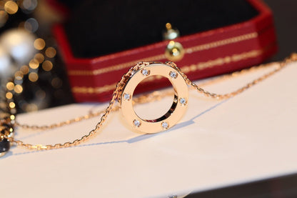 [Luxery]LOVE NECKLACE 16MM 6 DIAMONDS PINK GOLD