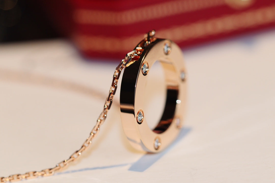 [Luxery]LOVE NECKLACE 16MM 6 DIAMONDS PINK GOLD