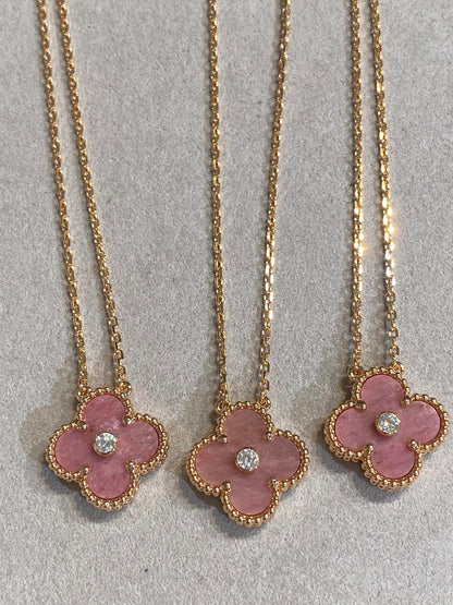 [Luxery]CLOVER 15MM DIAMOND RHODONITE NECKLACE